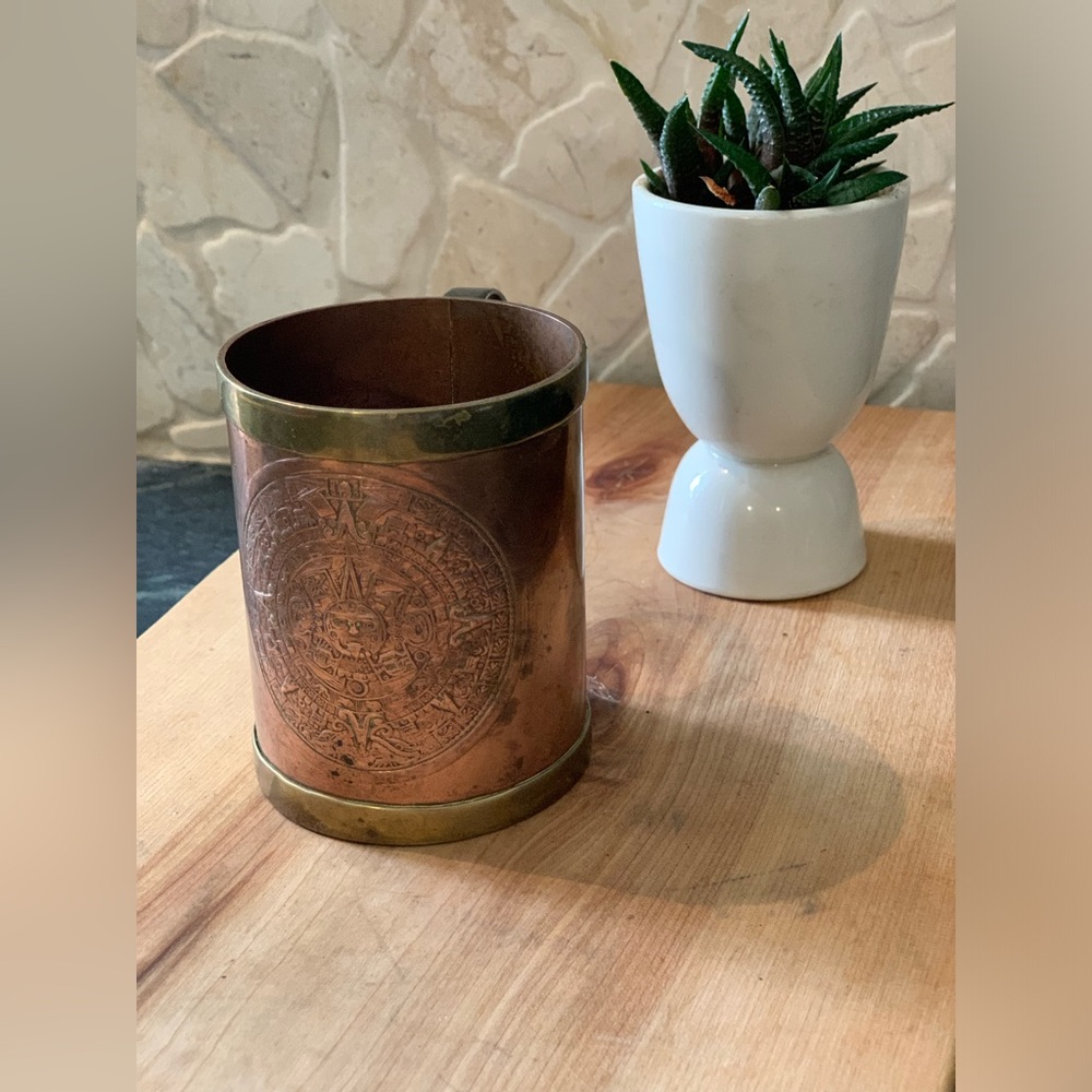 VINTAGE | Mixed Metal Aztec Mayan Mug